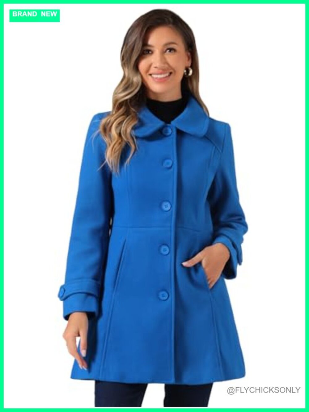 Women's Peter Pan Collar Trench Coat Button Long Sleeve Mid-Thigh Winter